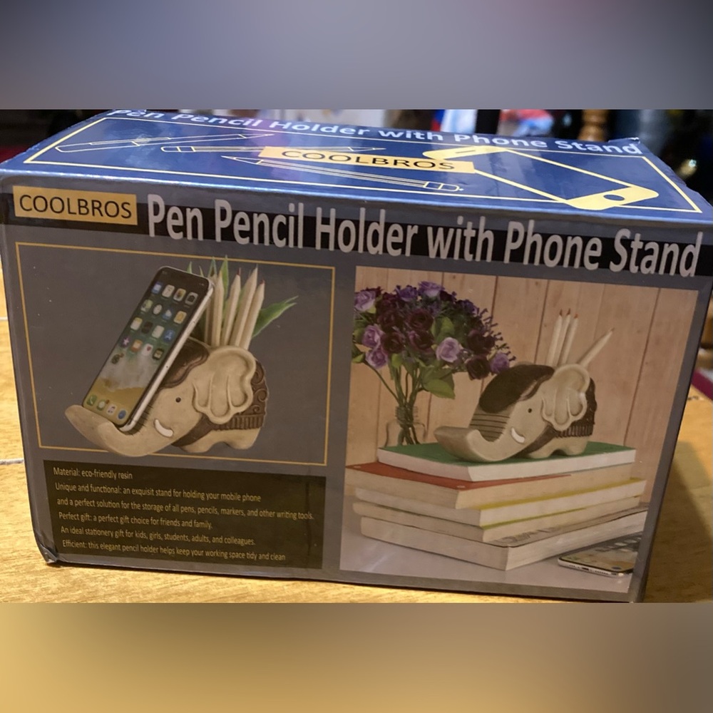 NWT Coolbros Elephant Pen Pencil Holder With Phone Stand